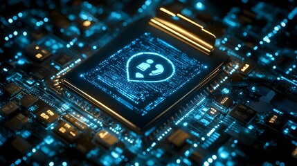 Aufkleber - Digital location tracking icon on a microchip.