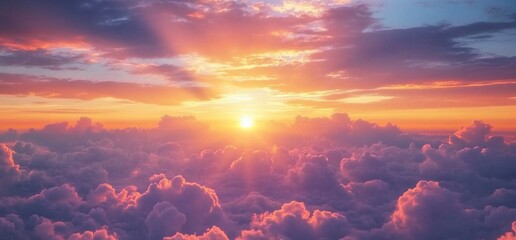 Poster - A breathtaking sunset over clouds, showcasing vibrant colors and tranquility.