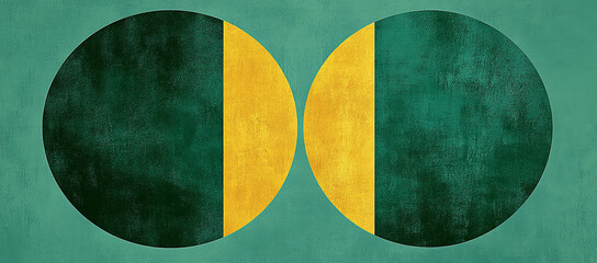 Poster - Colorful green and yellow semicircular shapes on a blue background