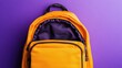 © milenialdesastudio - Open orange backpack with purple lining, on vibrant purple background.