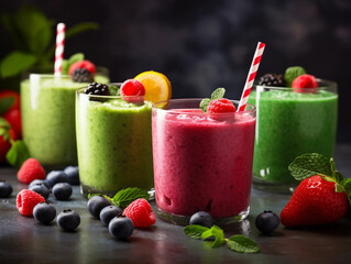 Canvas Print - Refreshing Fruit Smoothies with Fresh Berries and Spinach