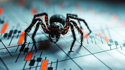 Poster - A detailed view of a spider crawling on a computer board, exploring its intricate pathways, A spider chart indicating various aspects of trading analysis