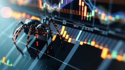 Poster - A spider is perched on a computer keyboard, seemingly undisturbed by its unusual choice of resting spot, A spider chart indicating various aspects of trading analysis