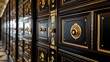 © Santri - Elegant black and gold security deposit boxes in a row.