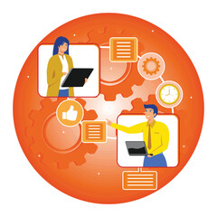 Poster - Boss, manager giving tasks and feedback about project to employee.