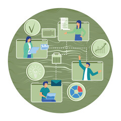 Poster - collaborative digital work flow. business communication via internet concept.
