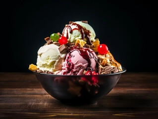 Canvas Print - Bowl of Ice Cream with Various Flavors