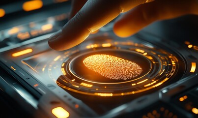 Poster - A finger hovering above a glowing fingerprint scanner interface.