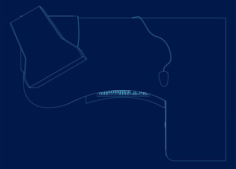 Poster - Simple retro Computer Desk contour. Top view. Vector illustration.