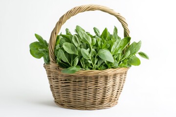 Wall Mural - A woven basket filled with fresh green leafy vegetables.