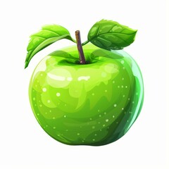 Poster - Ripe green apple with leaves illustrating healthy eating and freshness