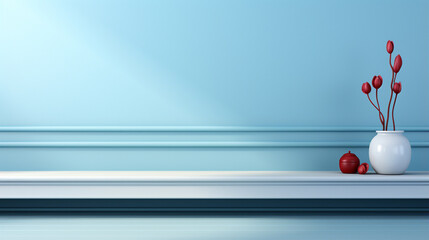Wall Mural - empty pedestal display on light blue minimal background. blank podium for showing product. white pod