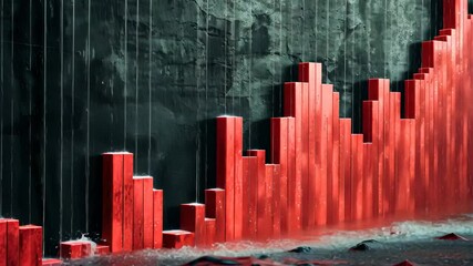 Poster - A video of a red bar chart displayed on a black background, representing data with various-sized bars, A waterfall chart showing changes in equity values