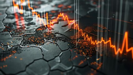 Fototapete - A close up videograph capturing the intricate patterns of orange and black lines on a computer screen, A waterfall chart showing changes in equity values
