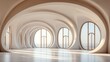 © DARIKA - White tunnel interior built in a 3D-rendered empty room. Sleek and modern architecture with a futuristic look ideal for design presentations and creative concepts.
