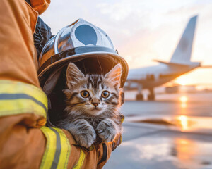 Canvas Print - Rescued kitten finding comfort. AI.