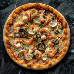 Canvas Print - Pizza topped with seafood