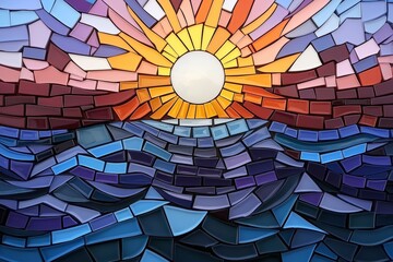 Leinwandbilder - A mosaic-inspired image of a sunrise over the ocean, made with tiny tiles