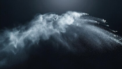 Poster - Abstract Fine Snow Particles in Motion Against Dark Background, Dramatic Winter Blizzard Effect for Concept of Cold Weather, Storm, Frost, Chaos, or Textured Backdrop for Design and Art Projects