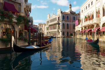 Poster - A peaceful canal city like Venice with gondolas drifting through calm waters