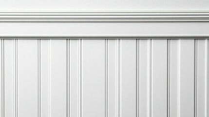 Poster - Elegant white wall paneling featuring vertical stripes and decorative molding, perfect for interior design projects, showcasing modern and classic aesthetics in a seamless manner