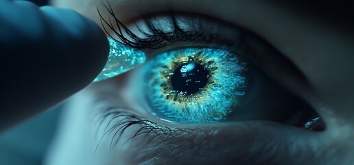 Poster - A close-up of an eye being examined with a blue light.