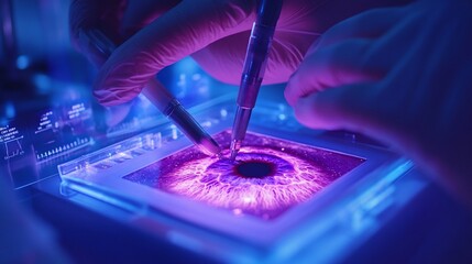 Poster - A close-up of a high-tech eye examination using advanced tools.