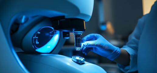 Poster - A laboratory technician using a microscope for scientific analysis.