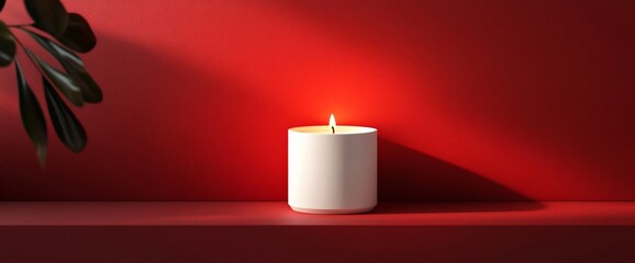 Aufkleber - A lit candle on a red shelf, creating a warm and inviting atmosphere.