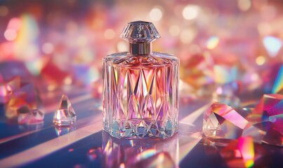 Poster - A luxurious perfume bottle surrounded by sparkling crystals.