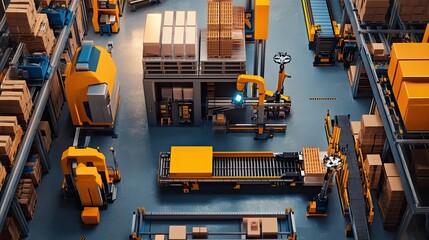 Poster - Aerial View of Automated Warehouse with Robotics and Conveyor Systems for Efficient Logistics Management and Streamlined Supply Chain Operations