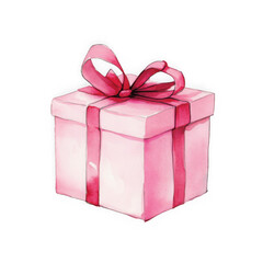 Watercolor illustration of a vibrant pink gift box tied with a ribbon. Perfect for cards, posters, stickers, and crafts.