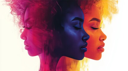 Wall Mural - Abstract Portraits of Three Women with Merging Colors Depicting Diversity, Beauty, and Strength in a Vibrant and Artistic Approach to Modern Representation