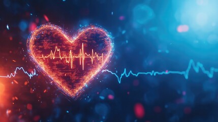 Poster - Abstract Heartbeat Pulse Graphic with Vibrant Lights Representing Life, Vitality, and Emotion in Modern Digital Art Style