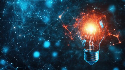 Poster - Futuristic Light Bulb with Glowing Connections in a Digital Universe Representing Innovation and Creativity in Technology and Ideas