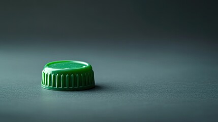 Poster - Green Plastic Bottle Cap Isolated on Dark Background for Creative or Advertising Use, Highlighting Simple Design and Unique Color Contrast