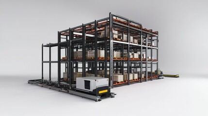 Poster - Modern Automated Warehouse System with Pallet Racking and Robotic Transport for Efficient Storage and Inventory Management in Industrial Logistics