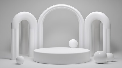 Poster - Minimalist Clean White Design with Geometric Shapes and Arches