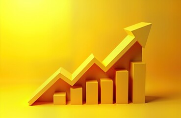 Aufkleber - Bright yellow background shows rising trend. Upward arrow, growing bar graph represent progress. Positive growth, success visualized. Image suitable for business, finance, marketing contexts. Ideal
