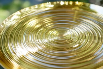 Poster - A Close-Up of a Golden Circular Surface with Gentle Ripples and Reflections, Capturing Light and Creating a Sense of Depth and Serenity in Nature