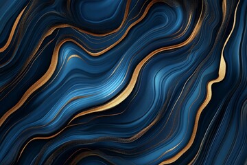 Poster - Abstract Blue and Gold Waves: Elegant Flowing Background with Rich Textures and Metallic Accents for Sophisticated Designs and Modern Aesthetics