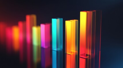 Poster - colorful abstract 3d bar graph with bright light reflection