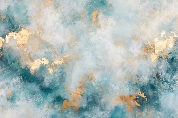 Poster - Abstract Turquoise and Gold Texture Background with Soft Cloud-like Patterns for Artistic and Modern Designs in Print and Digital Media
