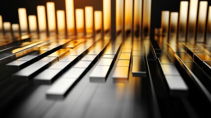 Poster - abstract representation of audio waves in golden and silver tones