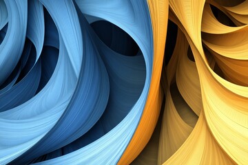 Poster - Abstract waves of blue and yellow swirling together in a dynamic and harmonious composition, showcasing intricate textures and fluid forms, perfect for artistic designs.