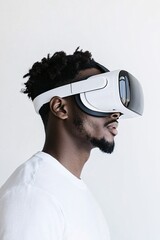 Poster - business digital adoption journey, diverse workforce engaging with vr tools, energetic tone, deep fo