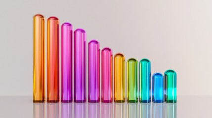 Poster - Colorful Glass Tubes Arranged in Gradient Increasing Height Display