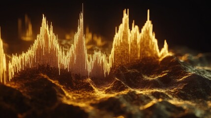 Poster - Abstract Digital Landscape with Flowing Golden Light and Textures