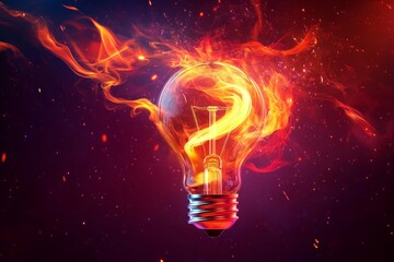 Poster - captivating light bulb surrounded by flames and smoke, representing innovation and creative ideas in