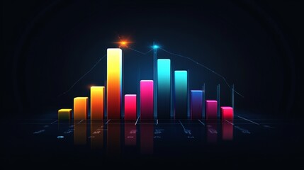 Fototapete - Vibrant Data Visualization with Colorful Bar Graph and Lines